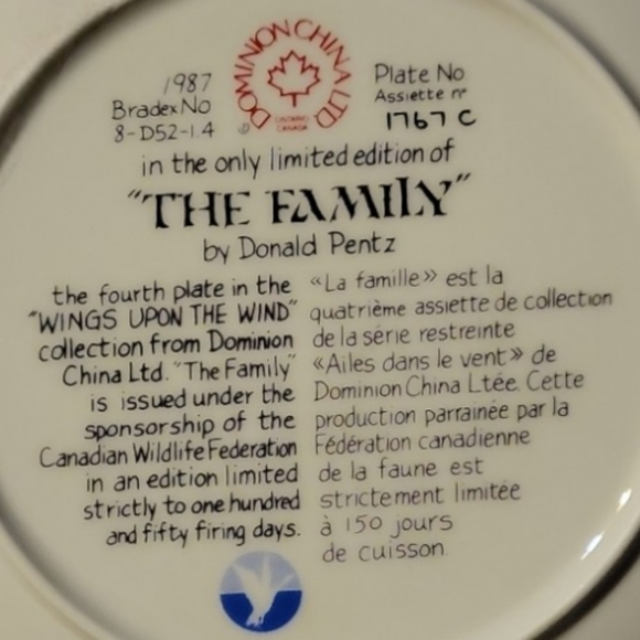 Vtg 87 The Family Donald Pentz 4th Wings Upon the Wind Canadian Geese Plate - Picture 3 of 3